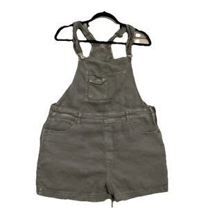 American Eagle Distressed Linen short Overalls. Women's Size Large Olive Green